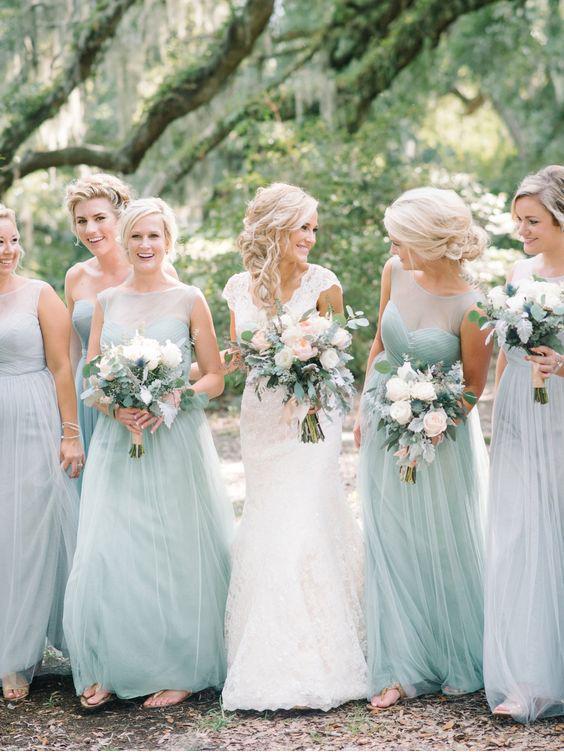 Long Tulle Mint Green Bridesmaid ...